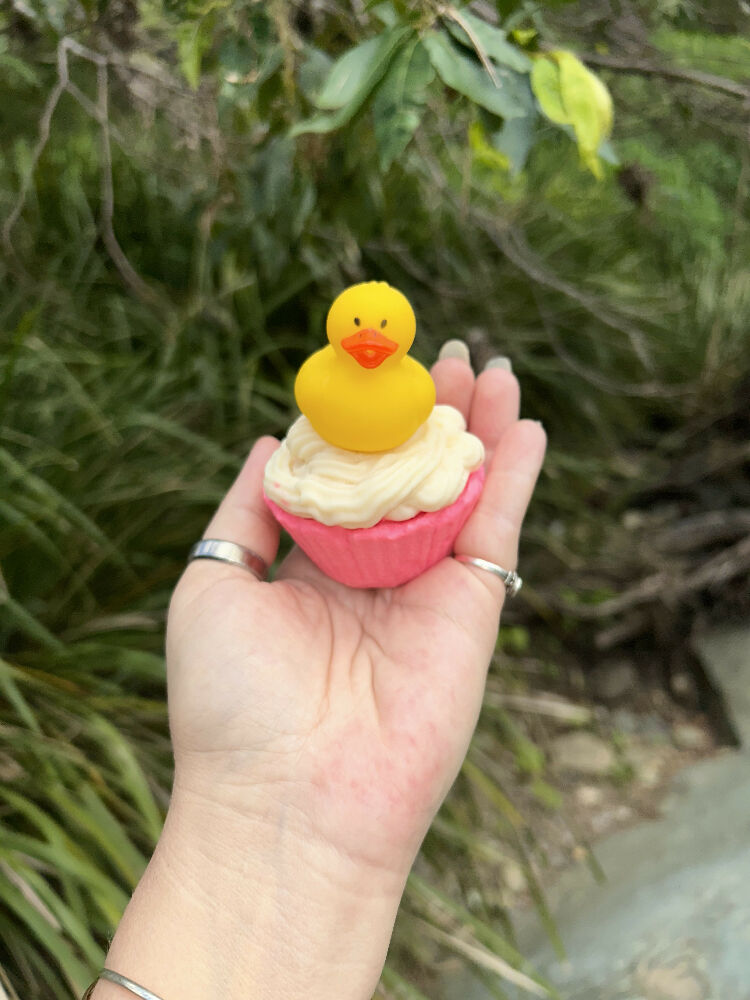 Handmade duck cupcake soap