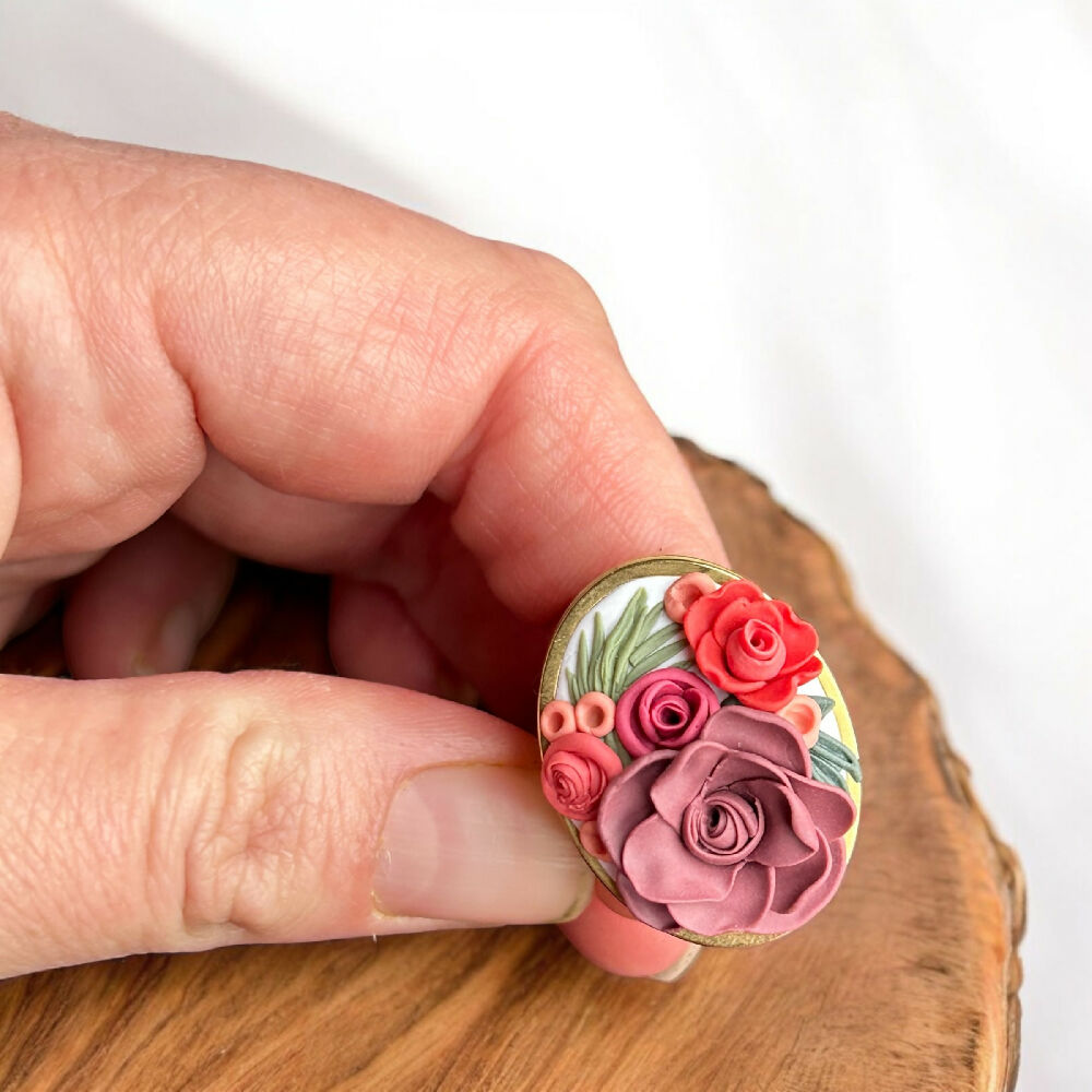 Floral Rose Hand sculpted statement ring - Mauve Tangerine