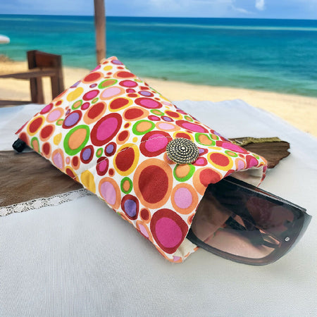 Sunglass case protector, eyewear case, coloured circles print fabric