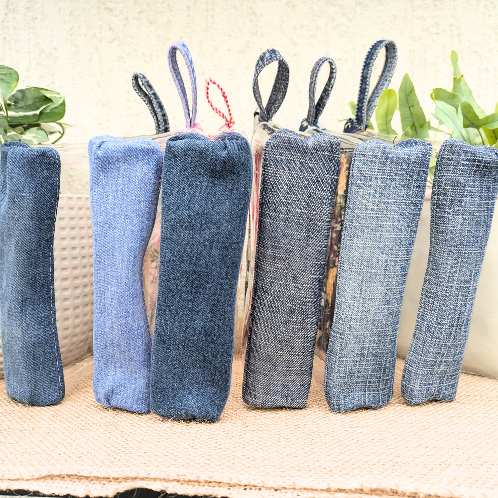 Clear Pouch Organiser with Upcycled Denim base Pink Rose