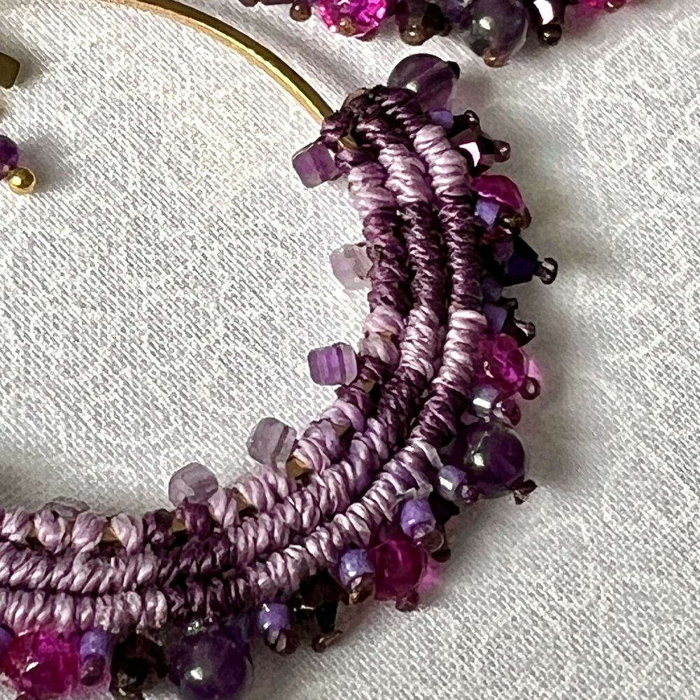 Large Purple Micro Macrame Earrings - Amethyst +Free Microfibre Pouch