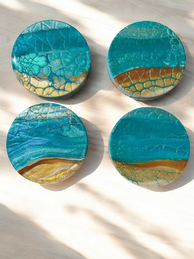 Seascape coaster on bamboo-Photoroom