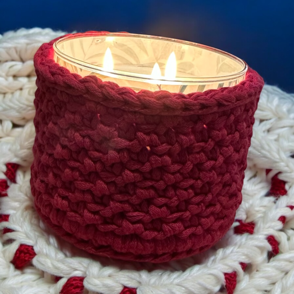 Handmade Crocheted Candle Cozy | Plant Holder