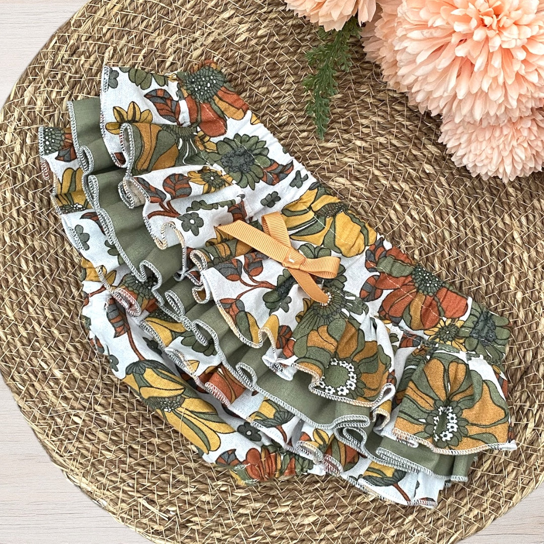 Ruffled Nappy Cover - Green Retro Floral