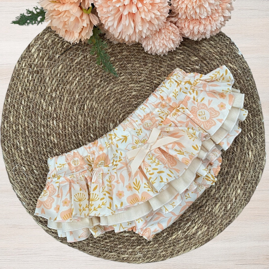 Ruffled Nappy Cover - Cream Floral