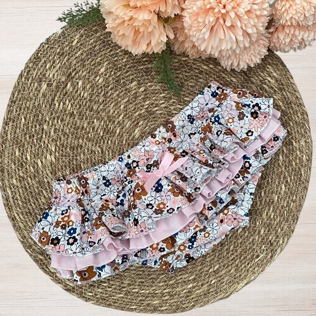Ruffled Nappy Cover - Pink & Rust Retro Floral