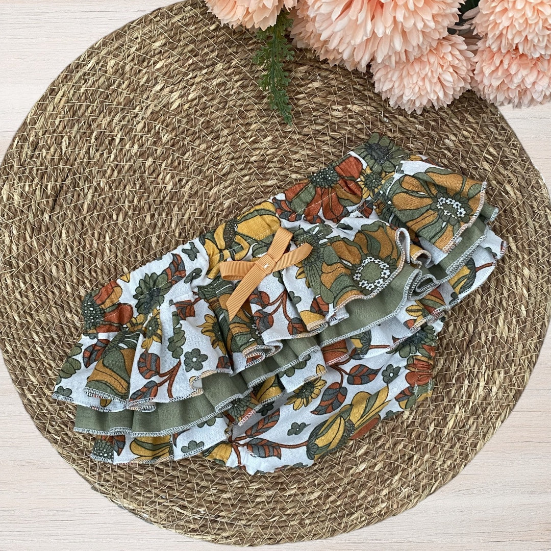 Ruffled Nappy Cover - Green Retro Floral