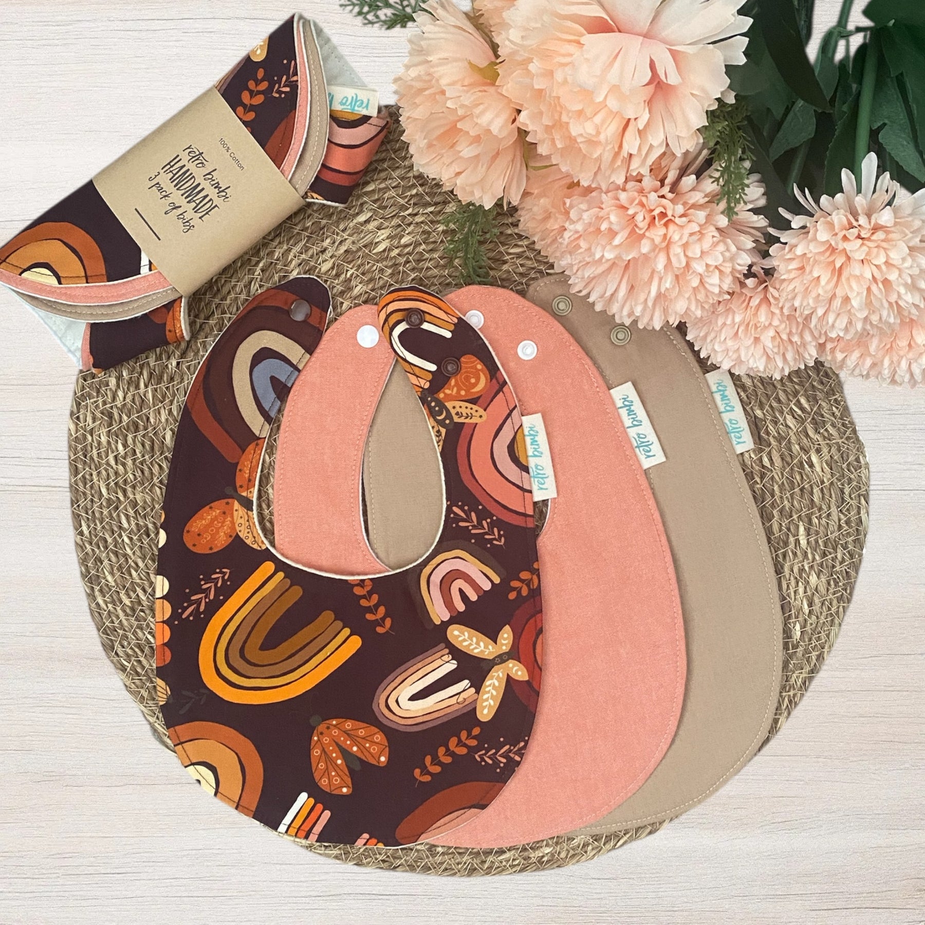 3 Dribble Bibs - Chocolate Rainbow