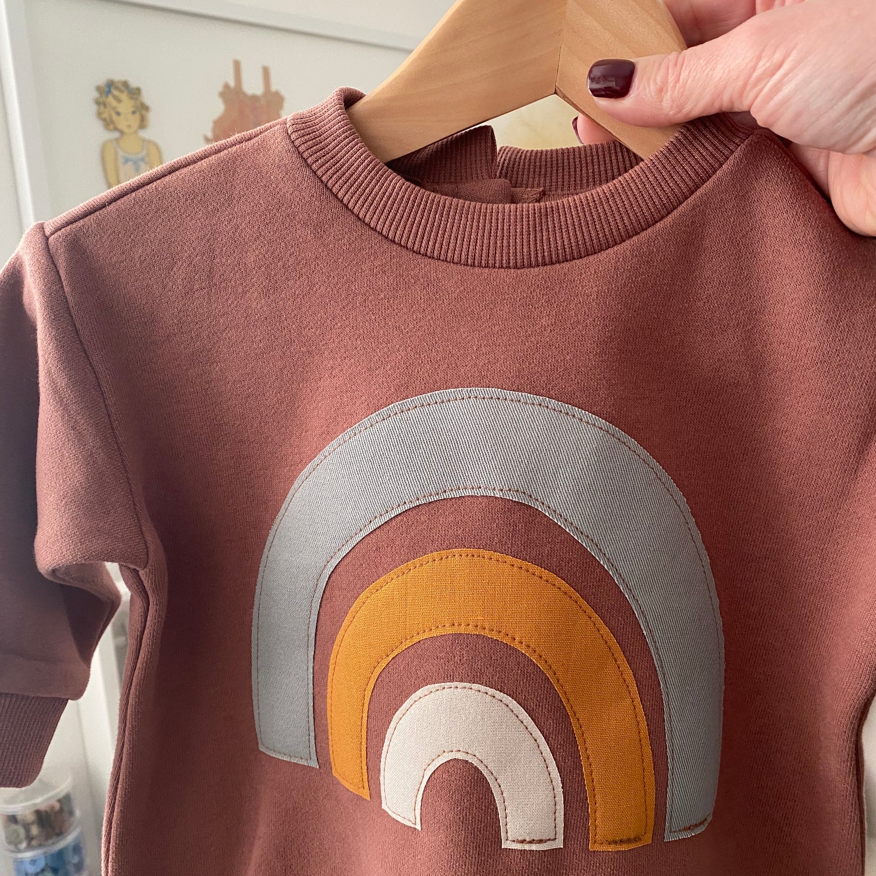 Sizes 00-2 - Appliqued Fleecy Jumper - Rainbow - Sage - Sweater