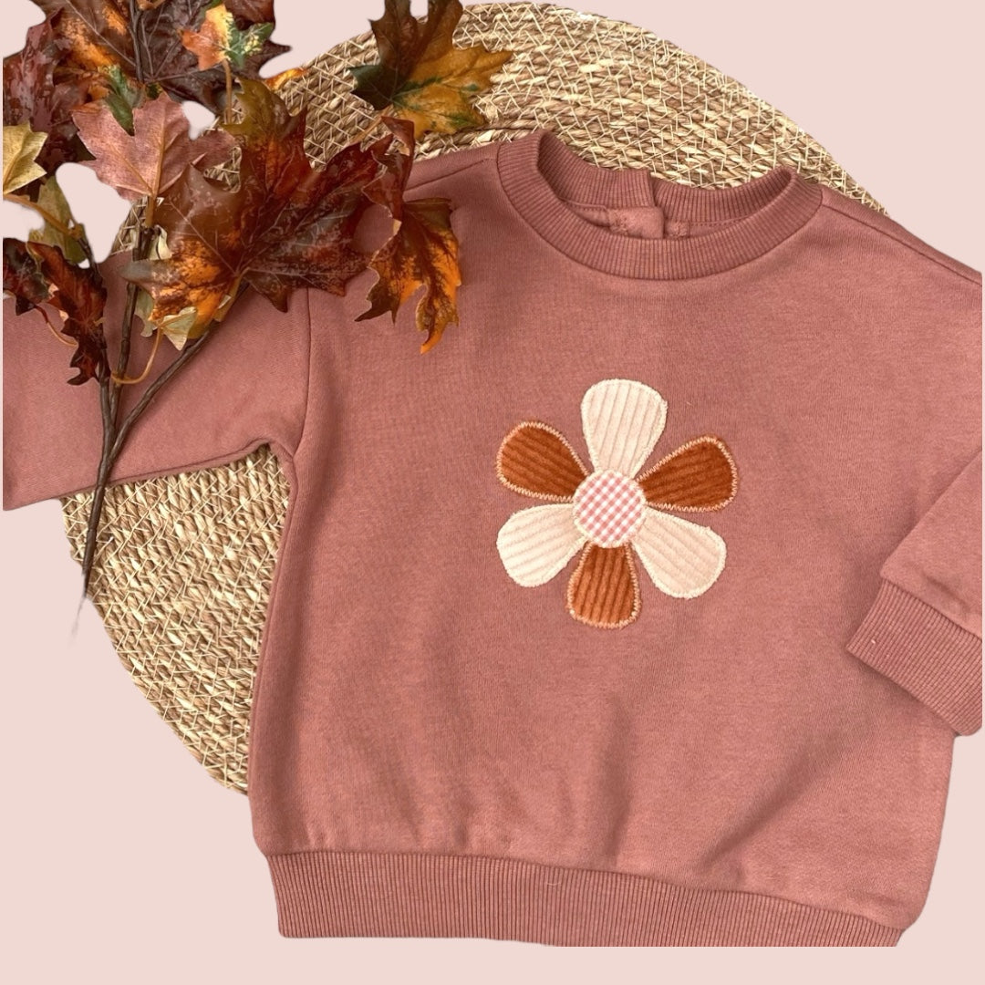 Sizes 00-2 - Appliqued Fleecy Jumper -  Retro Flower - Sweater