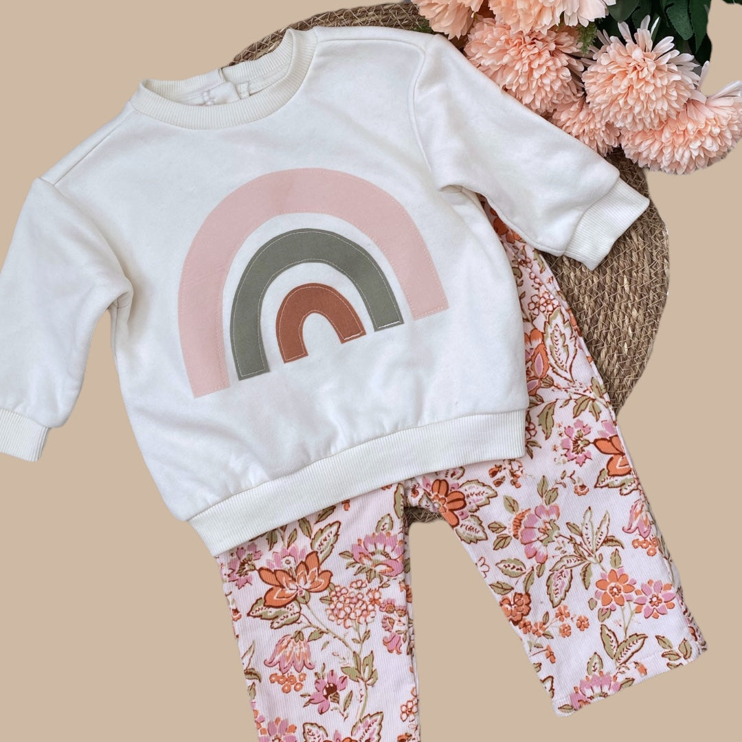 Sizes 00-2 - Appliqued Fleecy Jumper - Rainbow - Pink - Sweater