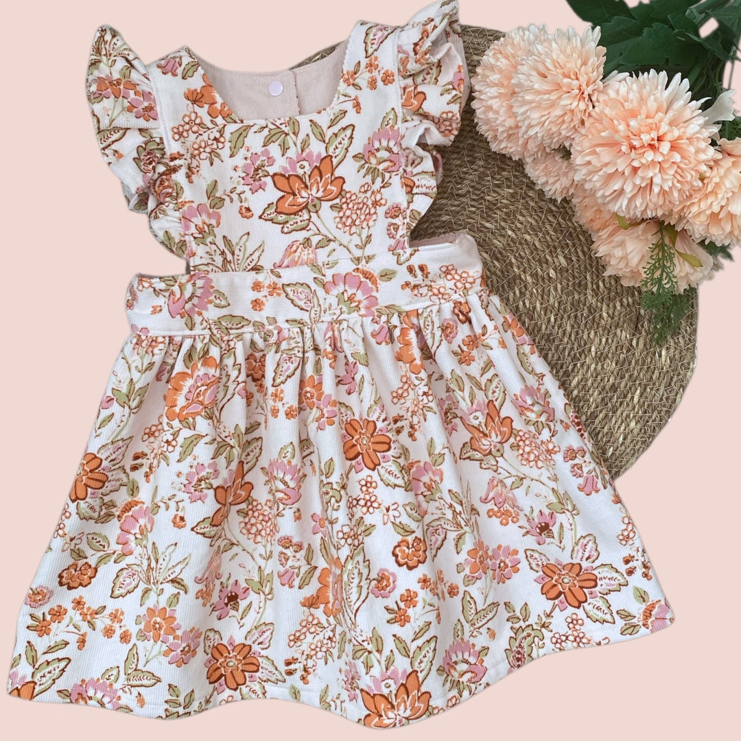 Pinafore Dress - Corduroy - Pale Pink Floral - Girls Dress