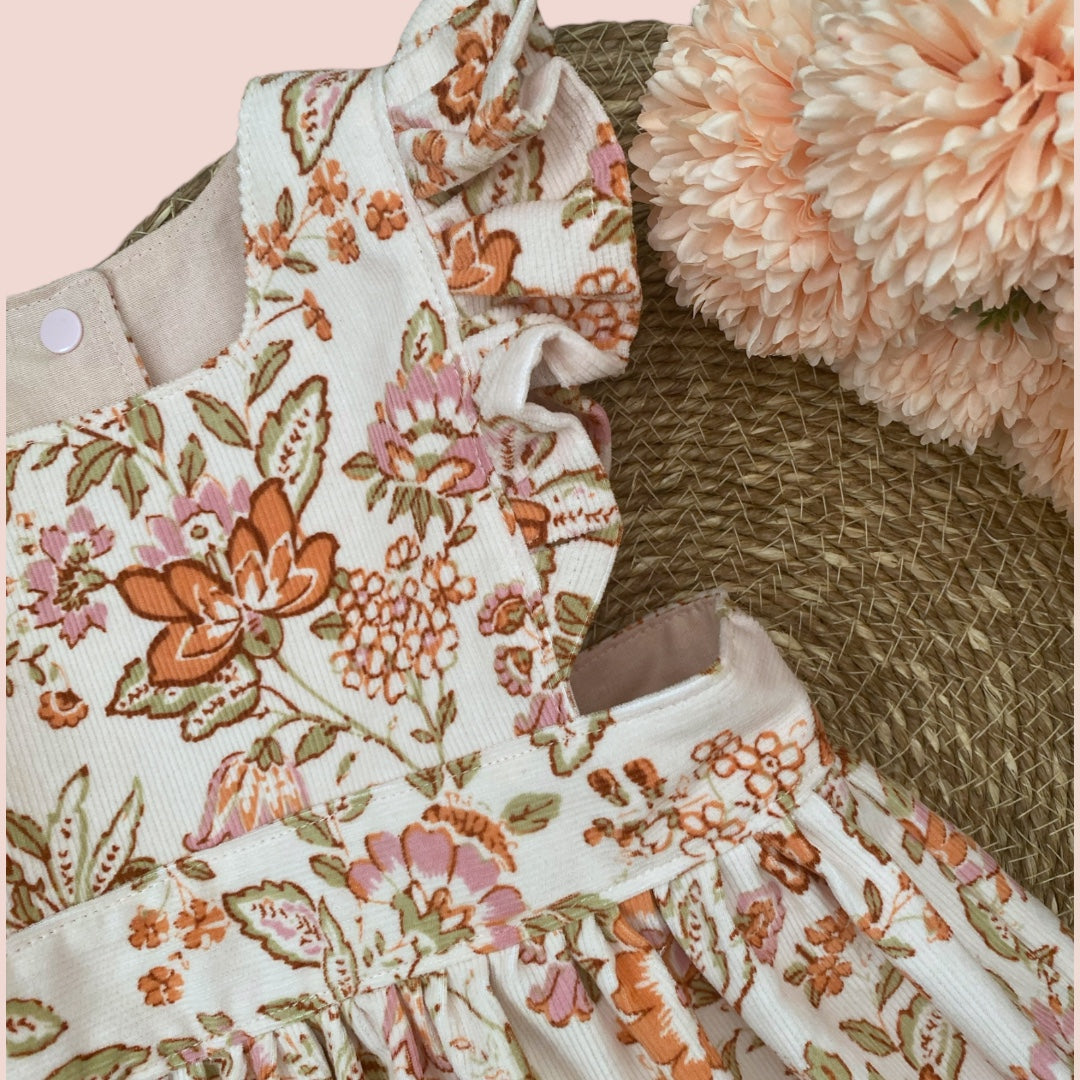 Pinafore Dress - Corduroy - Pale Pink Floral - Girls Dress