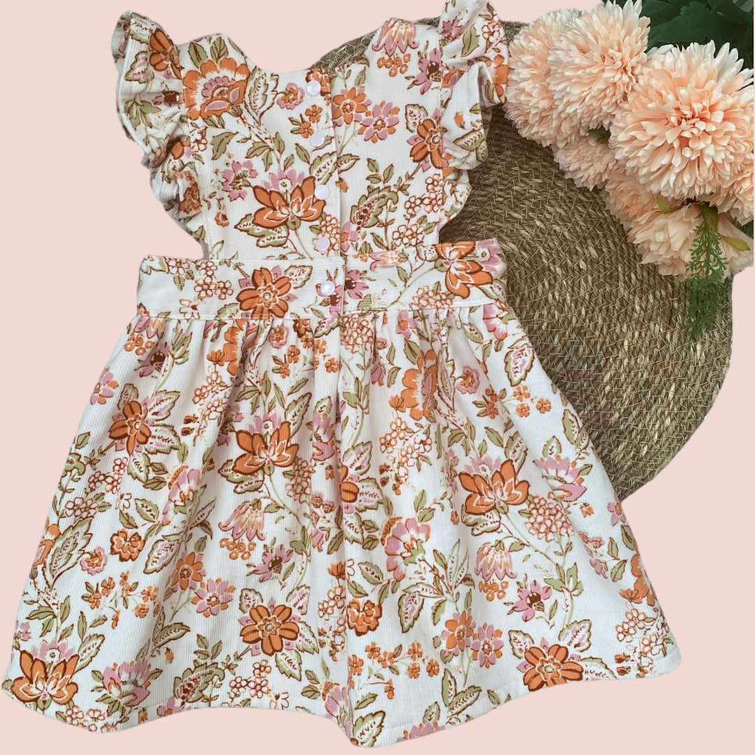 Pinafore Dress - Corduroy - Pale Pink Floral - Girls Dress