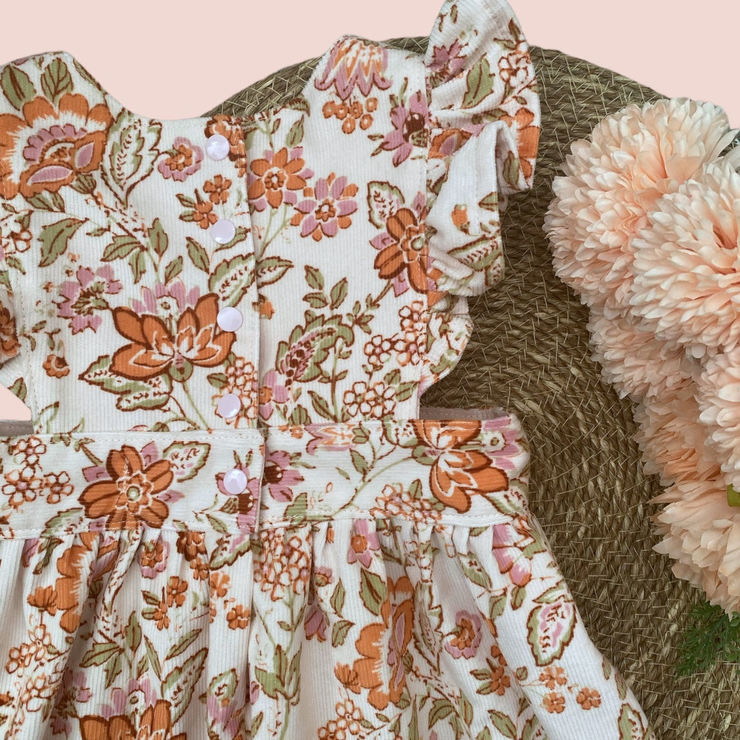 Pinafore Dress - Corduroy - Pale Pink Floral - Girls Dress