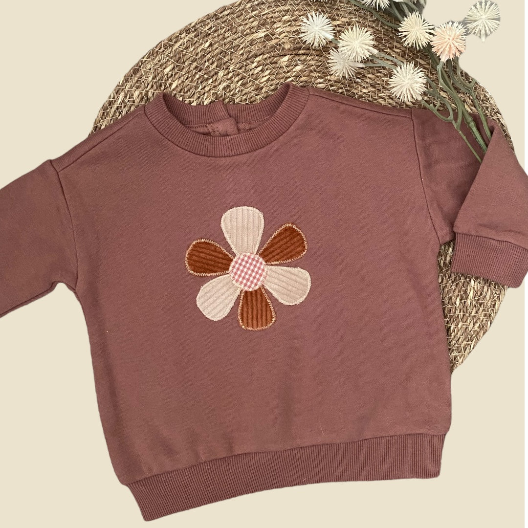 Sizes 00-2 - Appliqued Fleecy Jumper -  Retro Flower - Sweater