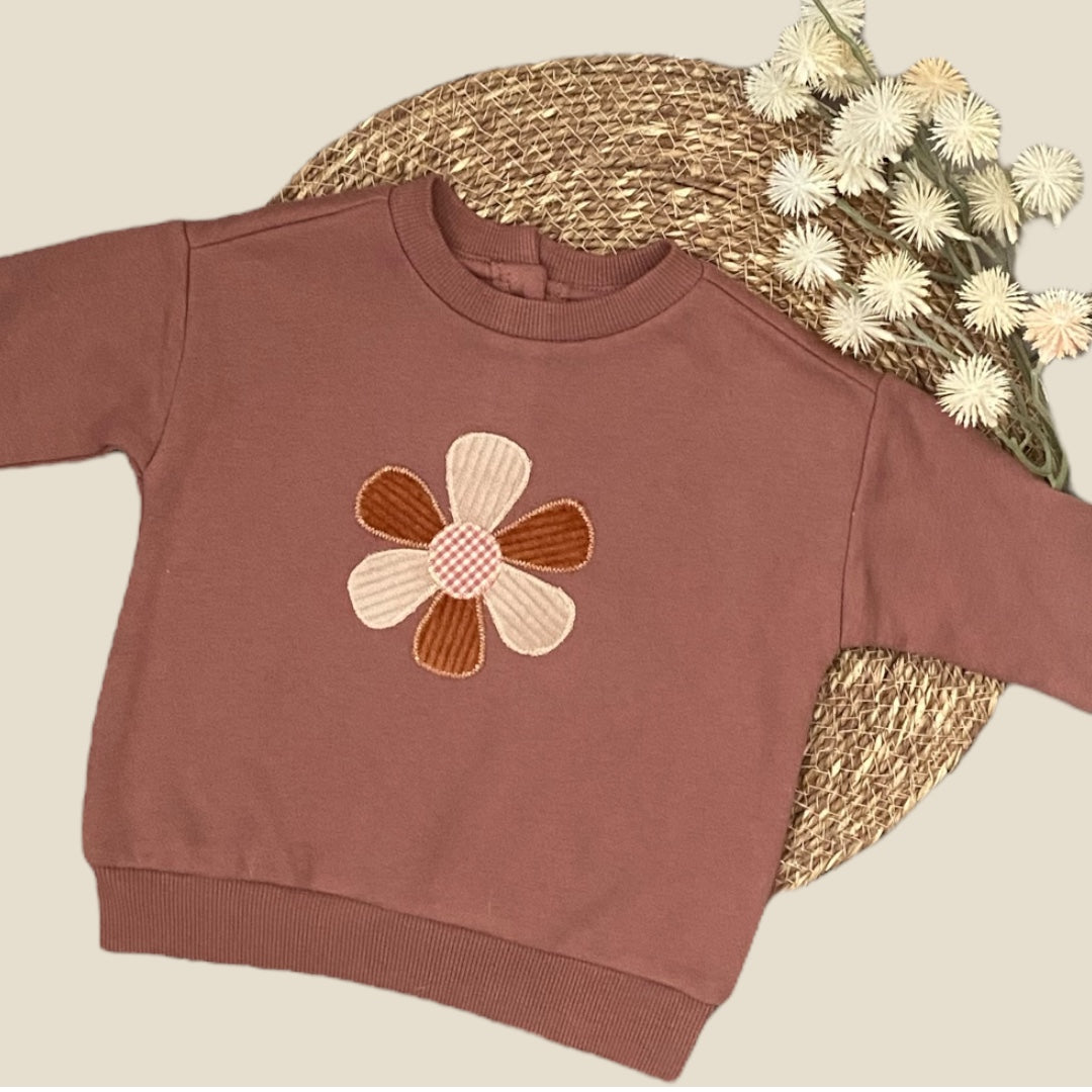 Sizes 00-2 - Appliqued Fleecy Jumper -  Retro Flower - Sweater