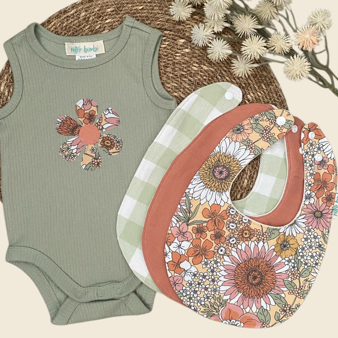 Onesie  - Sage Retro Flower -