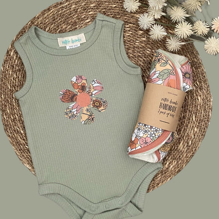 Onesie  - Sage Retro Flower