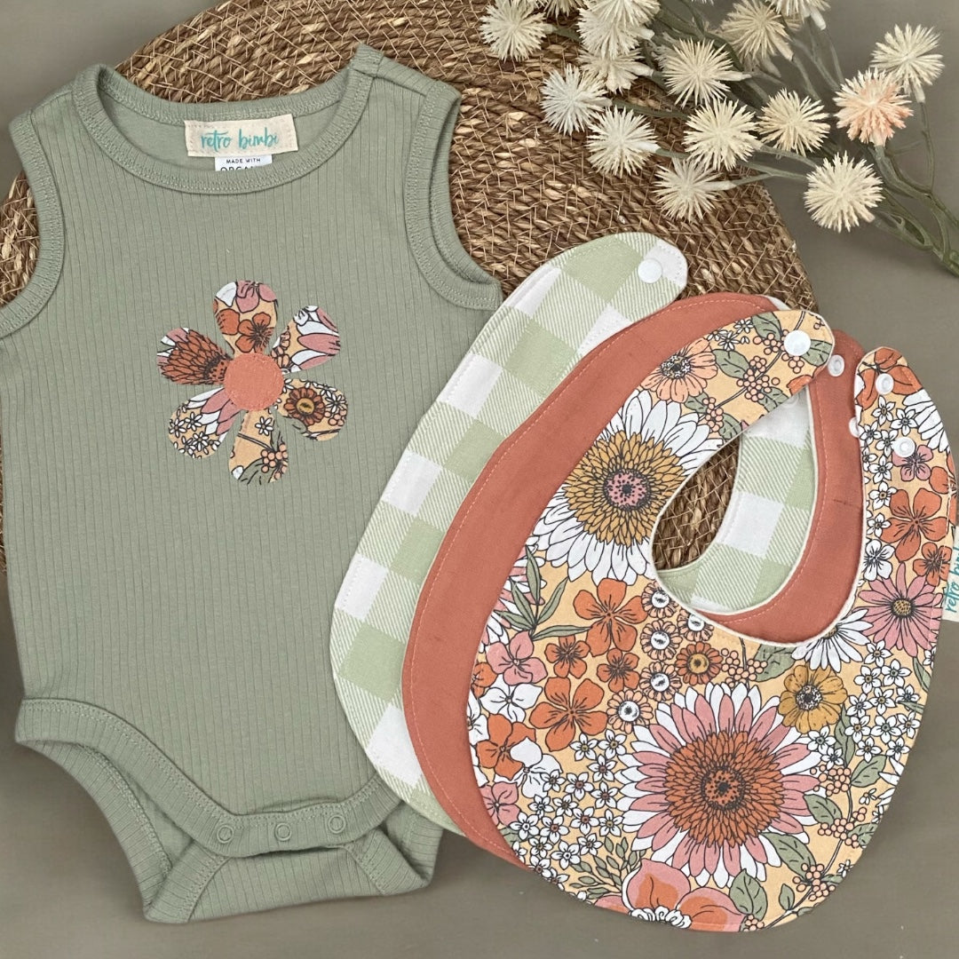 Onesie  - Sage Retro Flower -