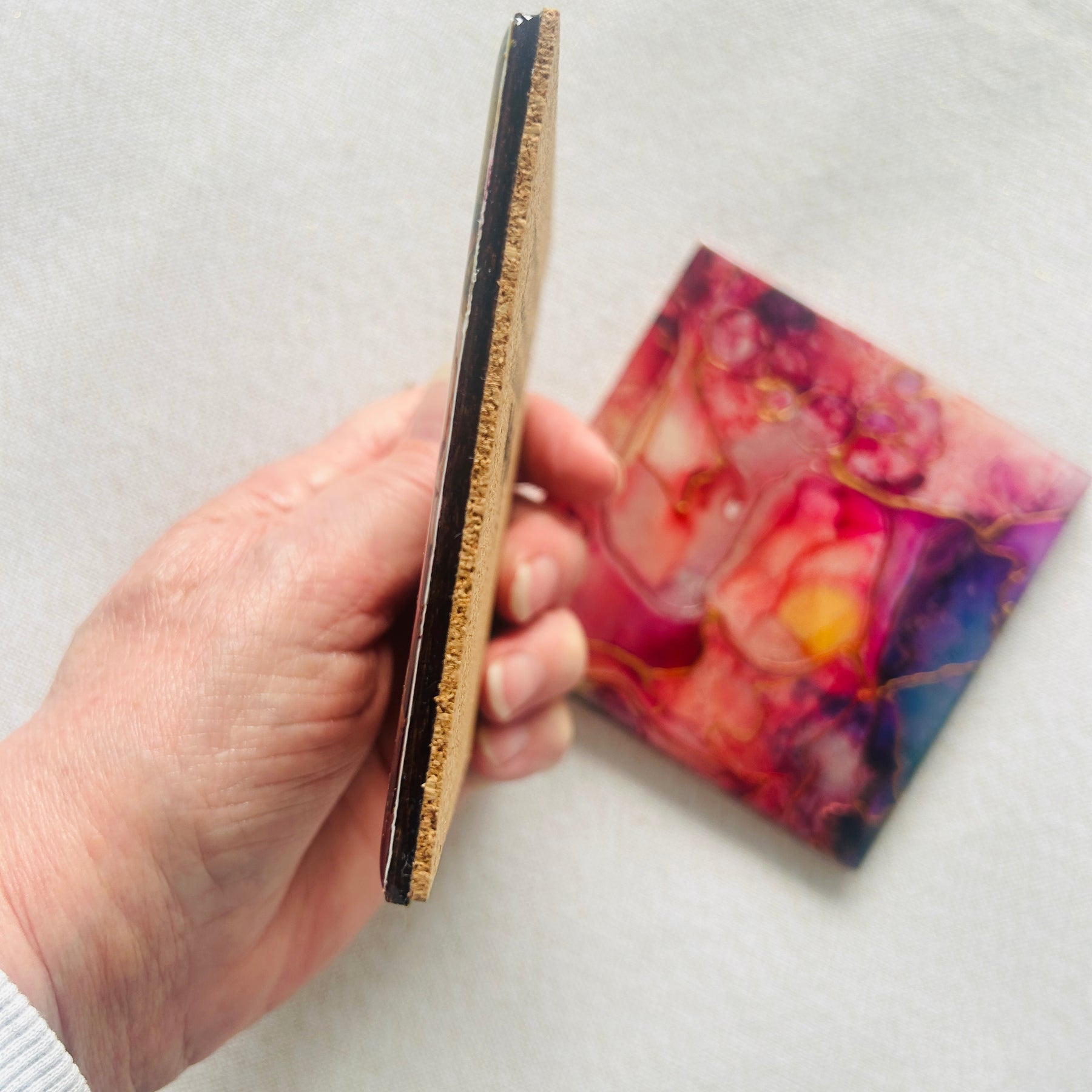 Resin/Alcohol Ink Drink Coasters  (Set of 2) Gold detail