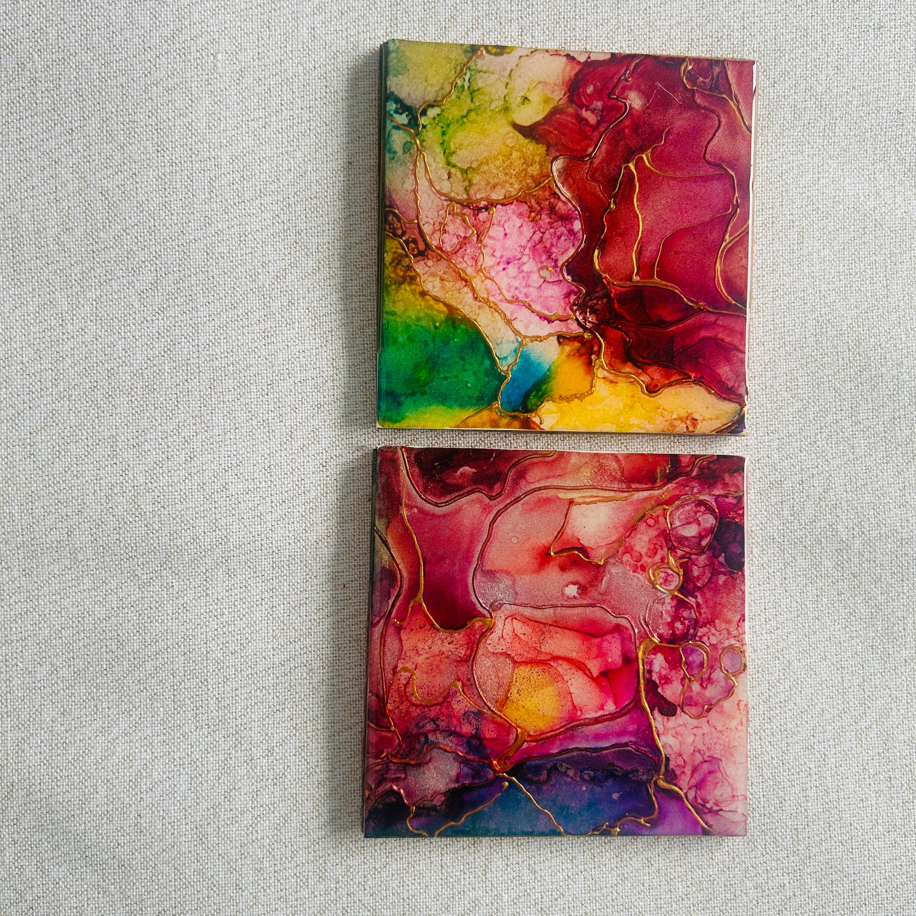 Resin/Alcohol Ink Drink Coasters  (Set of 2) Gold detail