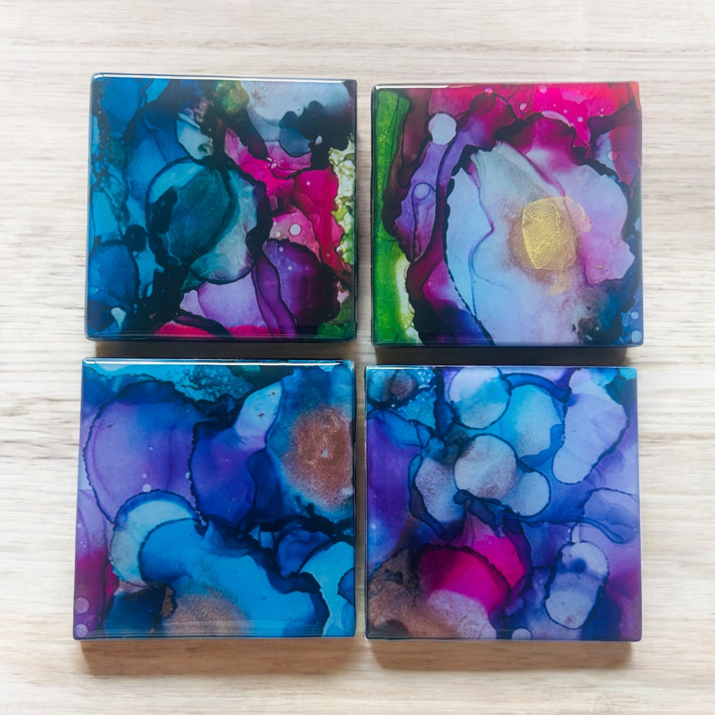 Resin/Alcohol Ink Coasters(Set of 2) Multi Colour