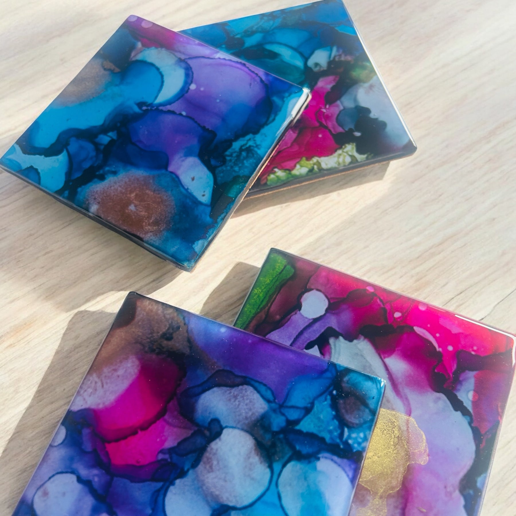 Resin/Alcohol Ink Coasters(Set of 2) Multi Colour