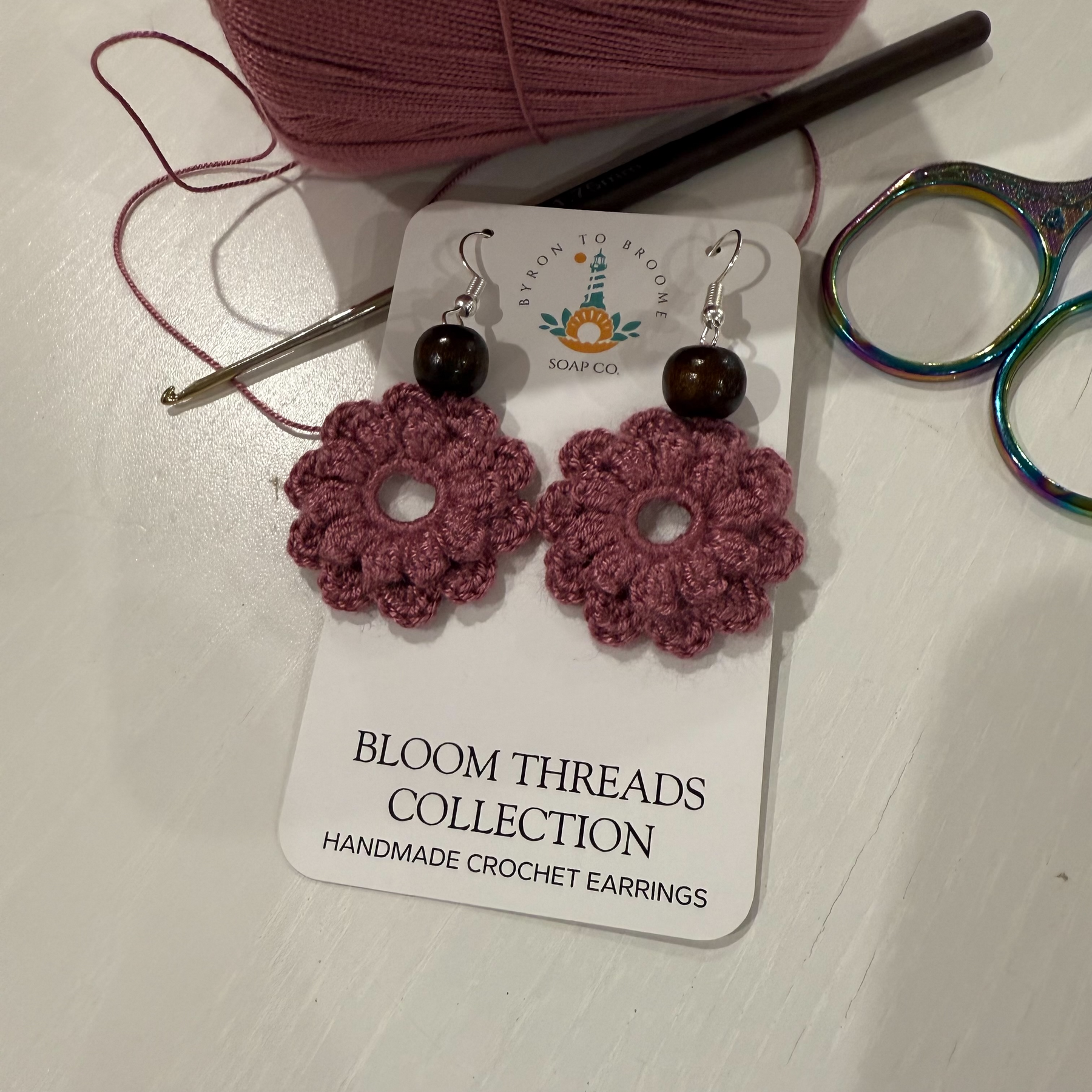 Crochet Earrings - Bloom Threads: Vintage Mauve