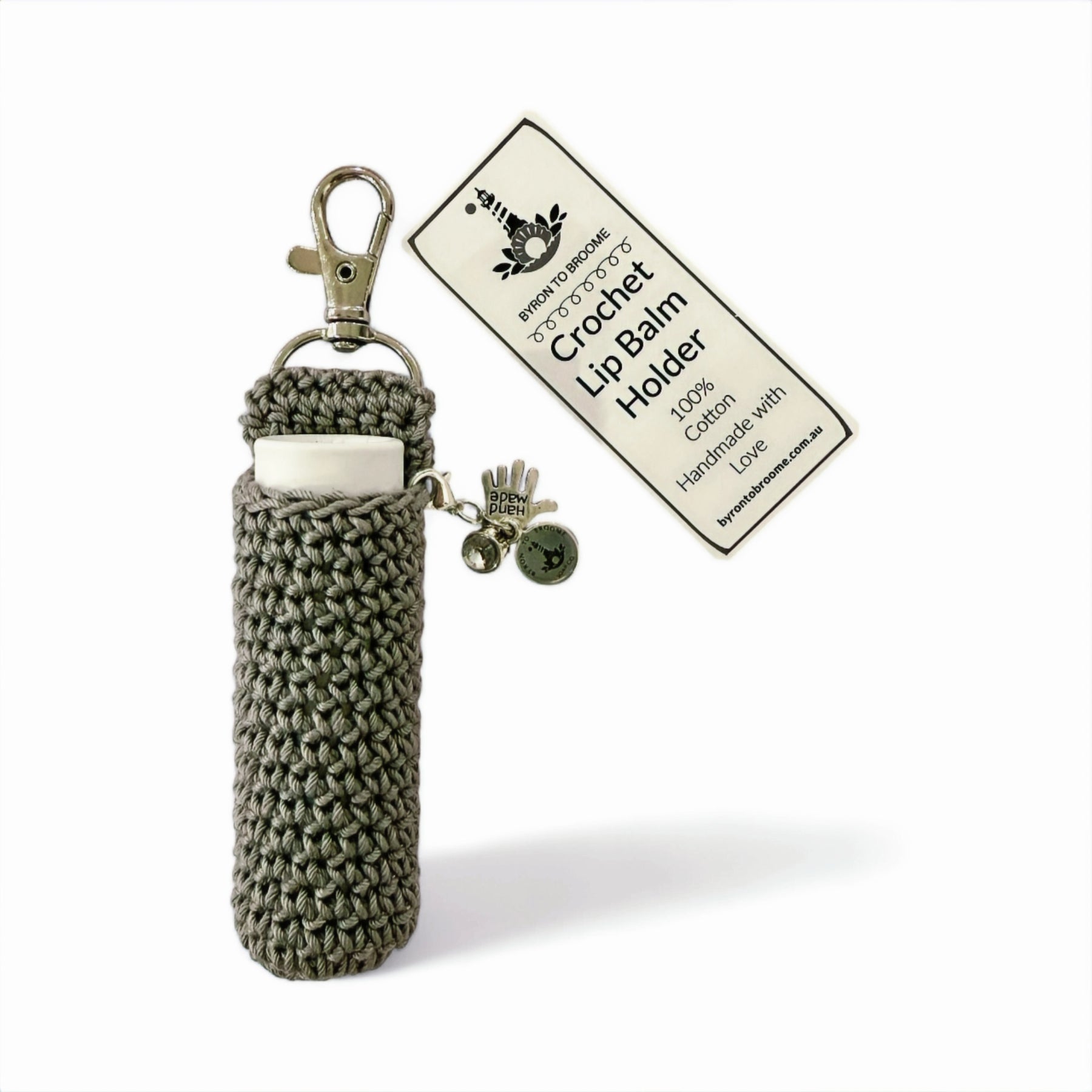 Crochet Lip Balm Holder - Whisker | Clear Gem + Hand + Logo Charms