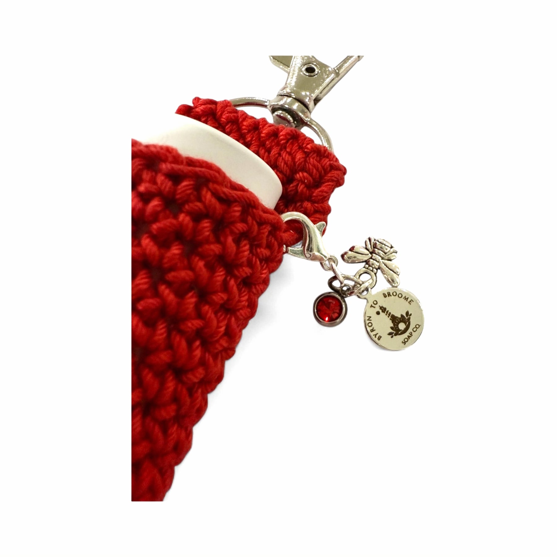 Crochet Lip Balm Holder - Serrano | Red Gem + Bee + Logo Charms
