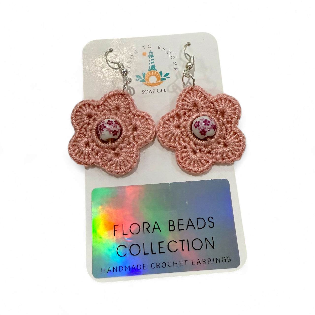 Crochet Earrings - Flora Beads: Dusty Pink with Bead #2