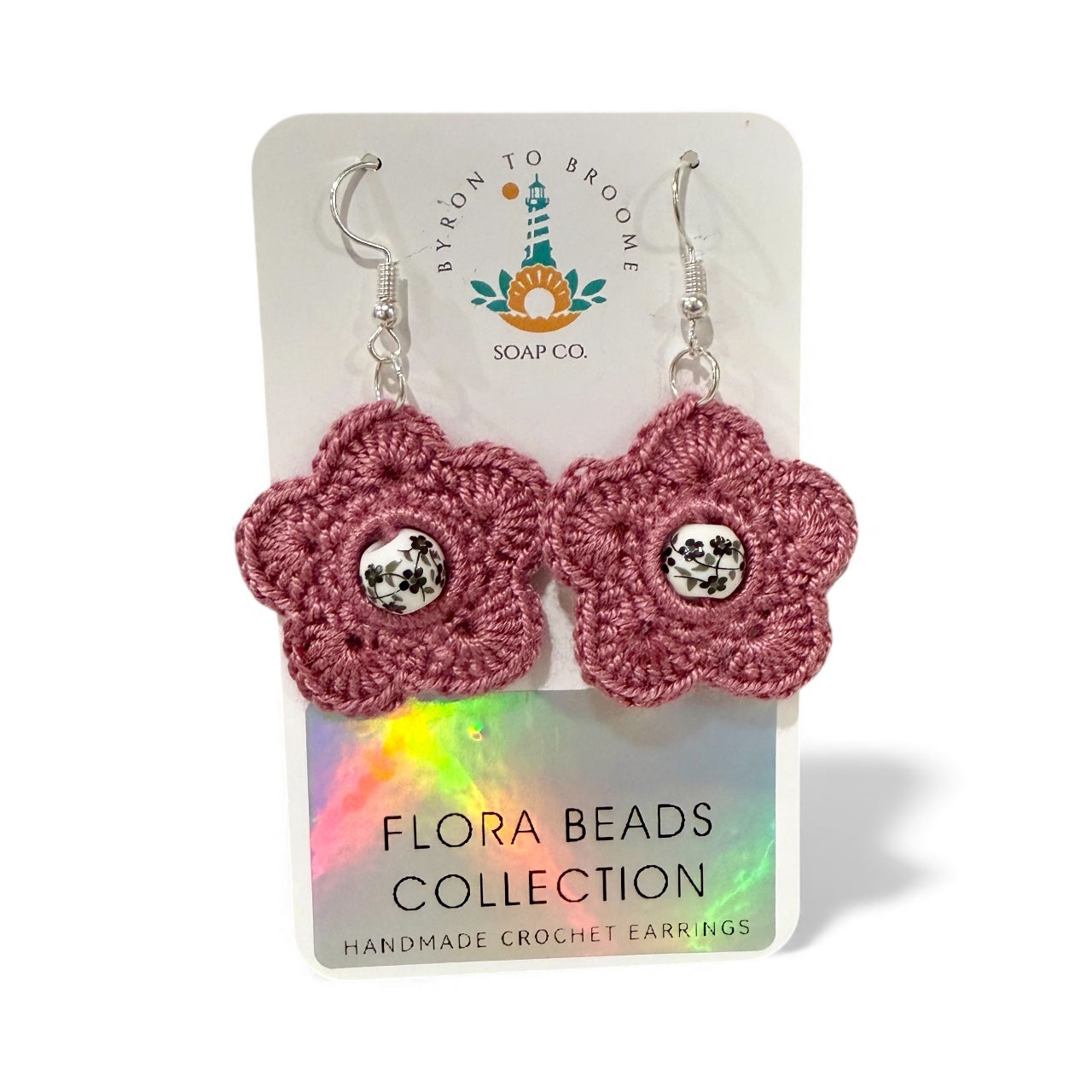 Crochet Earrings - Flora Beads: Berry Mauve with Bead #3