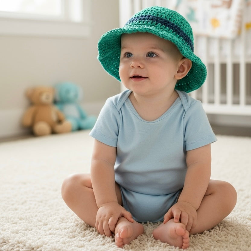Emerald Green Crochet Baby Hat – 6-12 Months, Handmade & Breathable