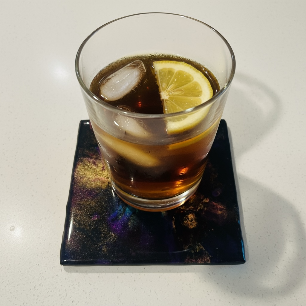 Resin/Alcohol Ink Drink Coasters - (Set of 2) Brown/Teal/Mixed