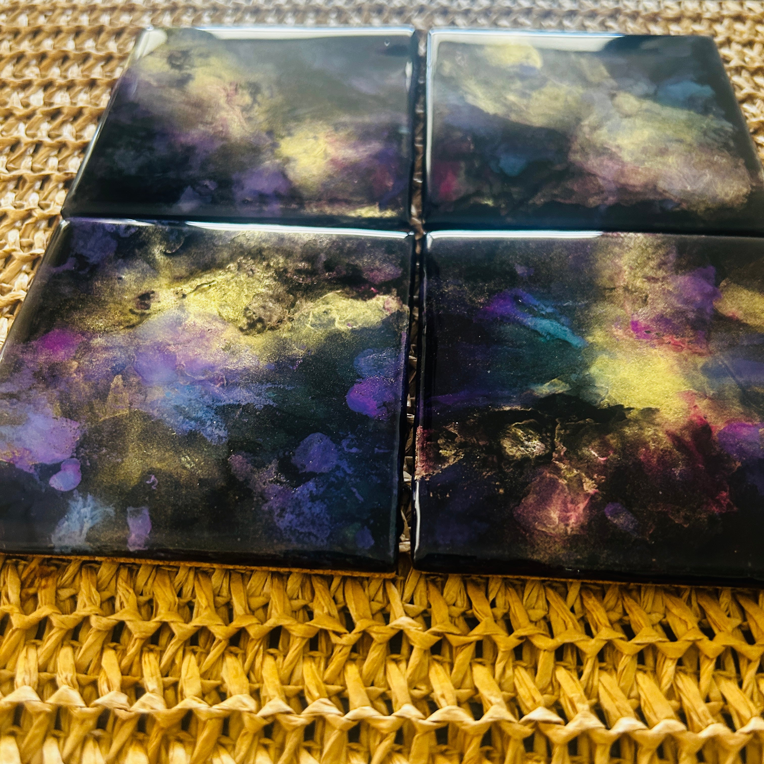Resin/Alcohol Ink Drink Coasters - (Set of 2) Brown/Teal/Mixed