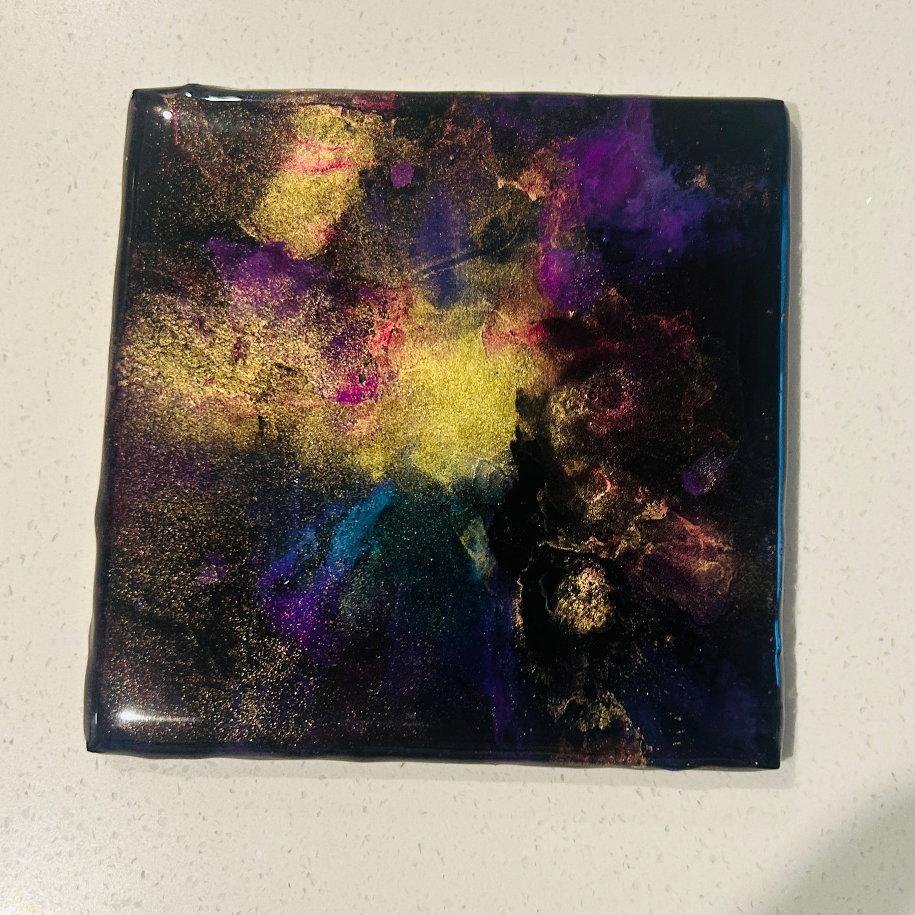 Resin/Alcohol Ink Drink Coasters - (Set of 2) Brown/Teal/Mixed