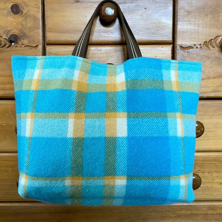 Upcycled Woollen Blanket - Market Tote - Blue