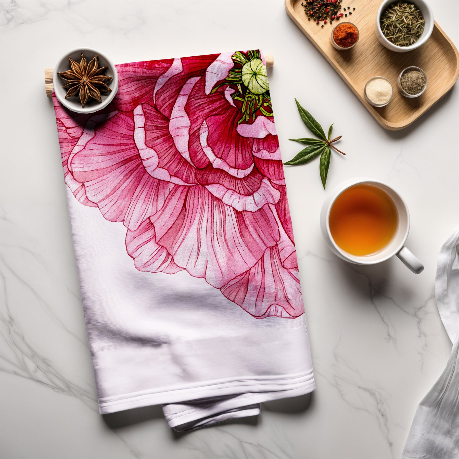 Organic Cotton Tea Towel - Pink Peony
