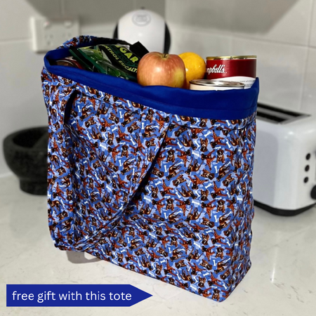 Grocery Tote ...Lined with storage pouch .. Boxer (mini scale)