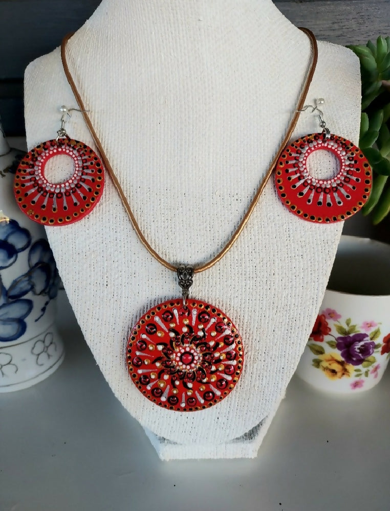 Original Dot Art design Pendant and Earing set called "Flamenco"