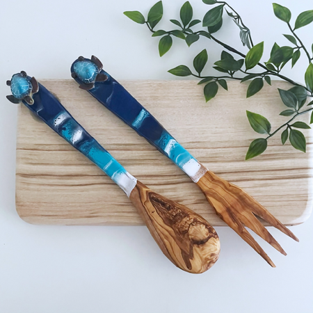 Wood and Resin Salad Server Set