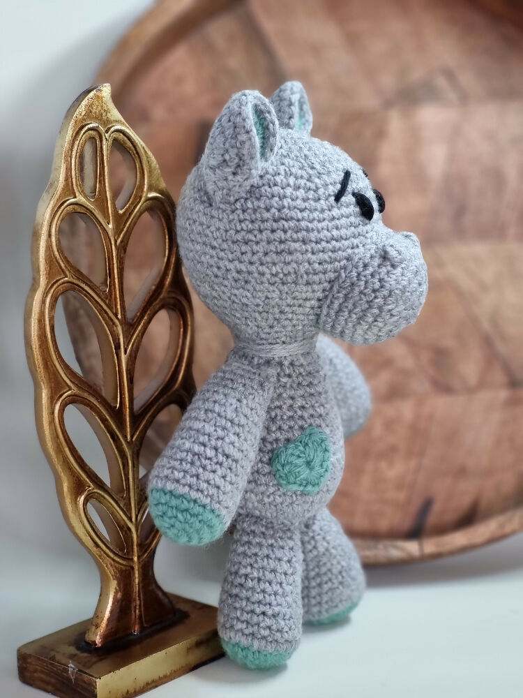 Handmade crochet hippo plush toy