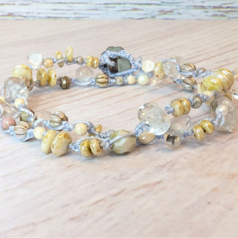 Quartz bracelet | hemp bracelet | beaded bracelet | daisy button bracelet