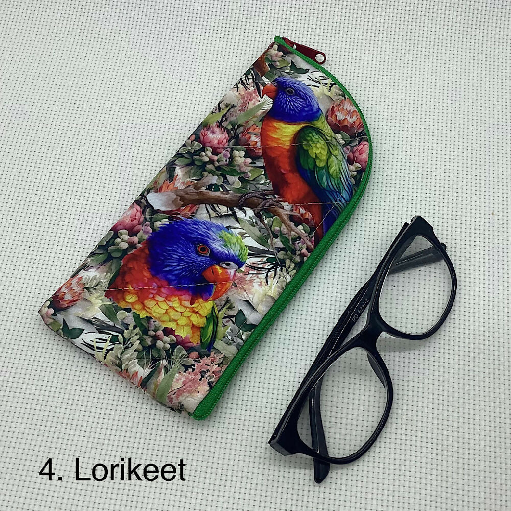 Australian birds curved top zip pouch for glasses, phones, handbag organiser, etc.