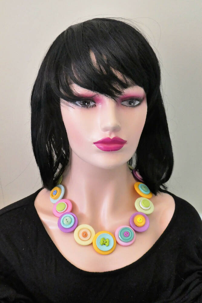 Handmade button necklace - Pretty Pastel