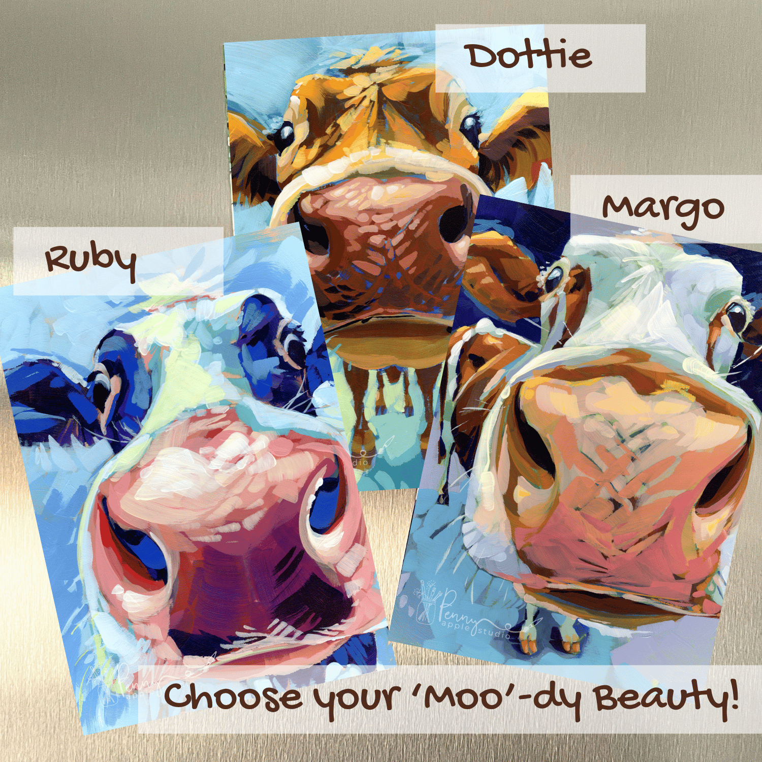 (1) Cow Fridge Magnet – Expressive Mini Art