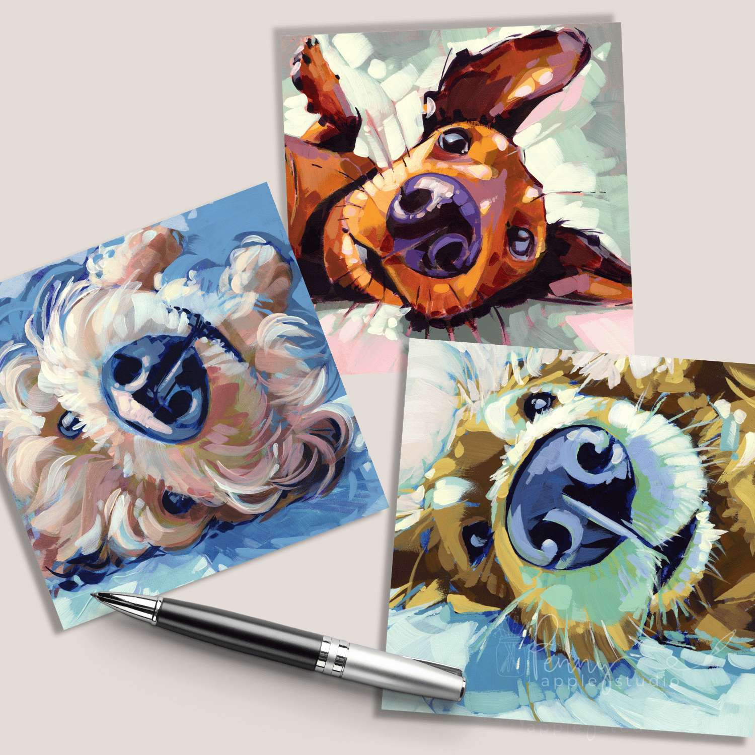 (3) Canine Companion Greeting Card Set –  Bold Puppy Dog Art