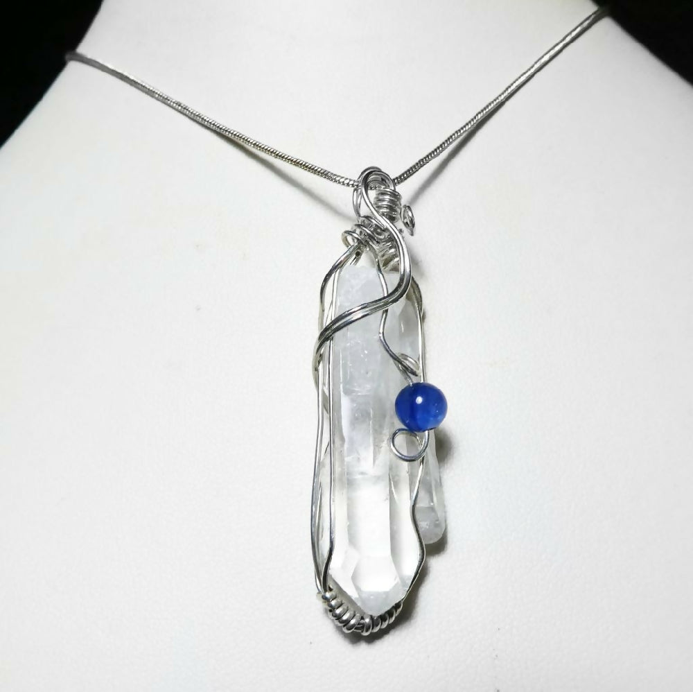 Large Quartz point with Kyanite Sterling silver pendant