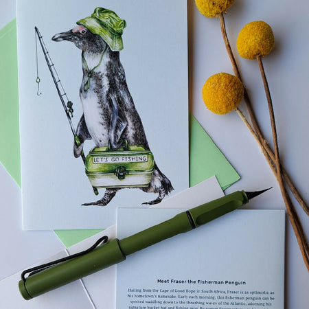 Fisherman Penguin Greeting Card